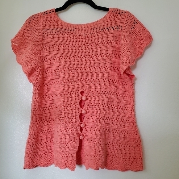 Dear John Coral Cotton Knit Raegan Pointelle Crochet Detail Sweater Koi Fusion - Picture 5 of 13